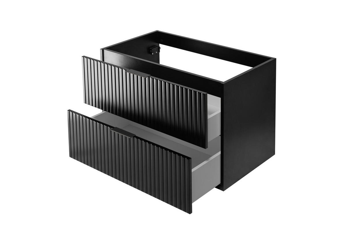 BADMÖBEL-SET MIT WÄSCHEKORB: schwarze Griffe, Schwarz, 120 x 46 x 58,6 cm - Schwarz, Holzwerkstoff (120/58.6/46cm) - 3XE LIVING