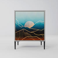 SIDEBOARD LUNAR SECRETS, Grau, 57,5x42x72,5 cm, Schwarze Metallfüße - Multicolor/Schwarz, Holzwerkstoff/Metall (57.5/72.5/42cm) - SpaceRebels