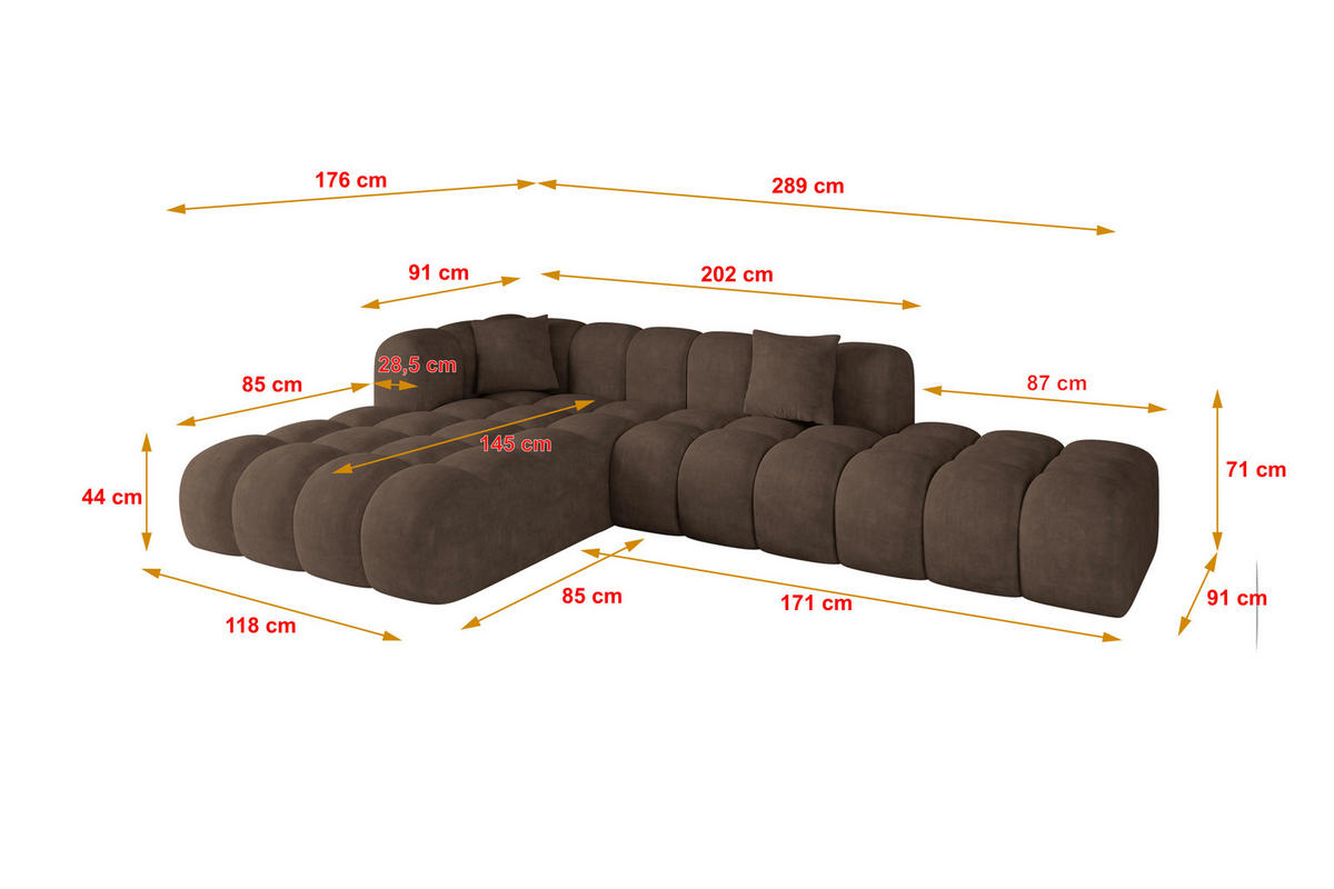 ECKSOFA Ottomane Links OLEA-L2 - 289x176x71 cm Braun - Schwarz/Braun, Holzwerkstoff/Kunststoff (289/176cm) - ALTDECOR