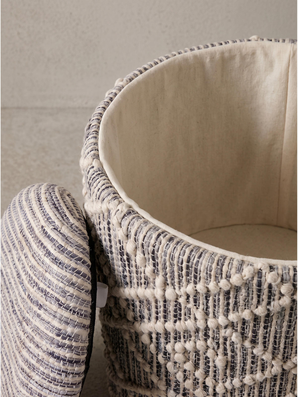 SITZHOCKER RHONE, Stoff, mit Textilbezug, Grau-Beige, Ø 40 x 45 cm - Grau, Textil (40/45/40cm) - KADIMA DESIGN