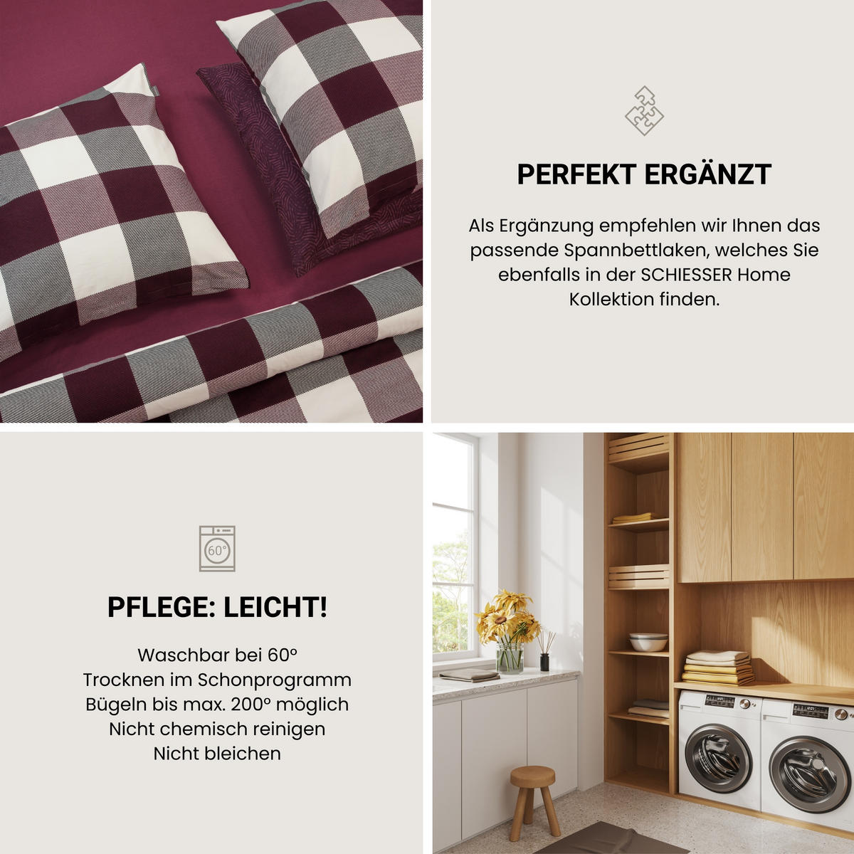 BETTWÄSCHESET Alice - Feinbiber - 2-teilig - 135 x 200 cm - Burgund - Rotbraun, Textil (135/200cm) - SCHIESSER