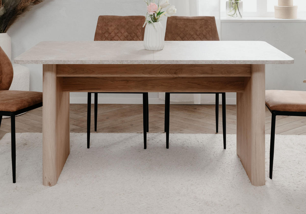 ESSTISCH Sandstein, Hickory Walnuss 160 - 200 cm, Küchentisch ausziehbar - Sandfarben/Walnussfarben, Holzwerkstoff/Metall (160/90/75cm) - Furn.Design