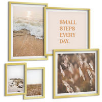 BILDER SET 5er Set - 50x50 cm & 20x30 cm & 40x60 cm Goldrahmen - Strandwellen, Steine, Sommer - Goldfarben, Kunststoff (40/60cm) - TULUP