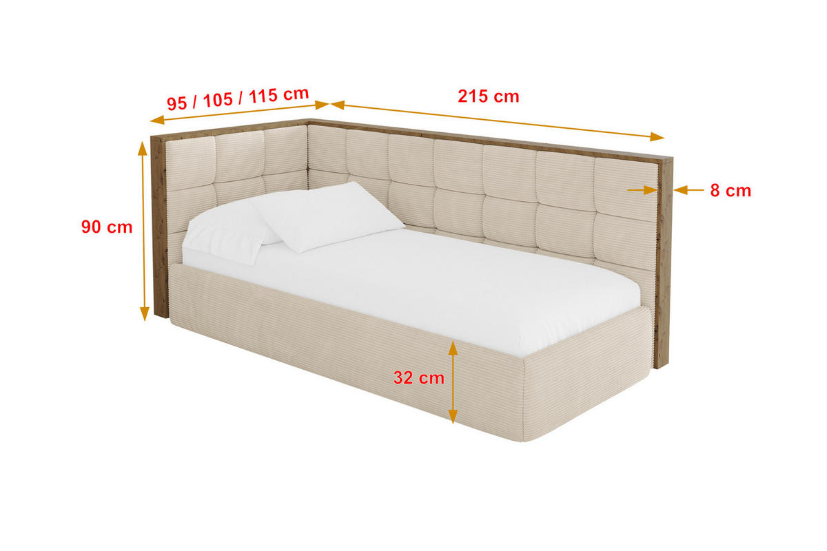EINZELLBETT Jugendbett mit Bettkasten, Rechts - SOVY 100x200 Beige - Kaschmir, Holzwerkstoff/Textil (100/200cm) - ALTDECOR
