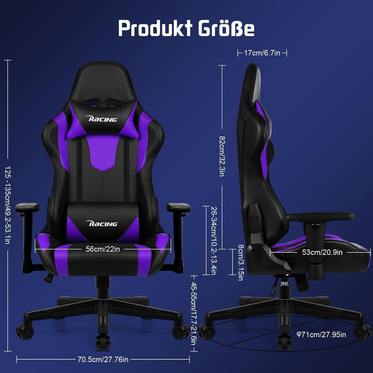 GAMING Stuhl Ergonomisch Lila 150 kg Belastbarkeit - Lila, Kunststoff (71/137/71cm)