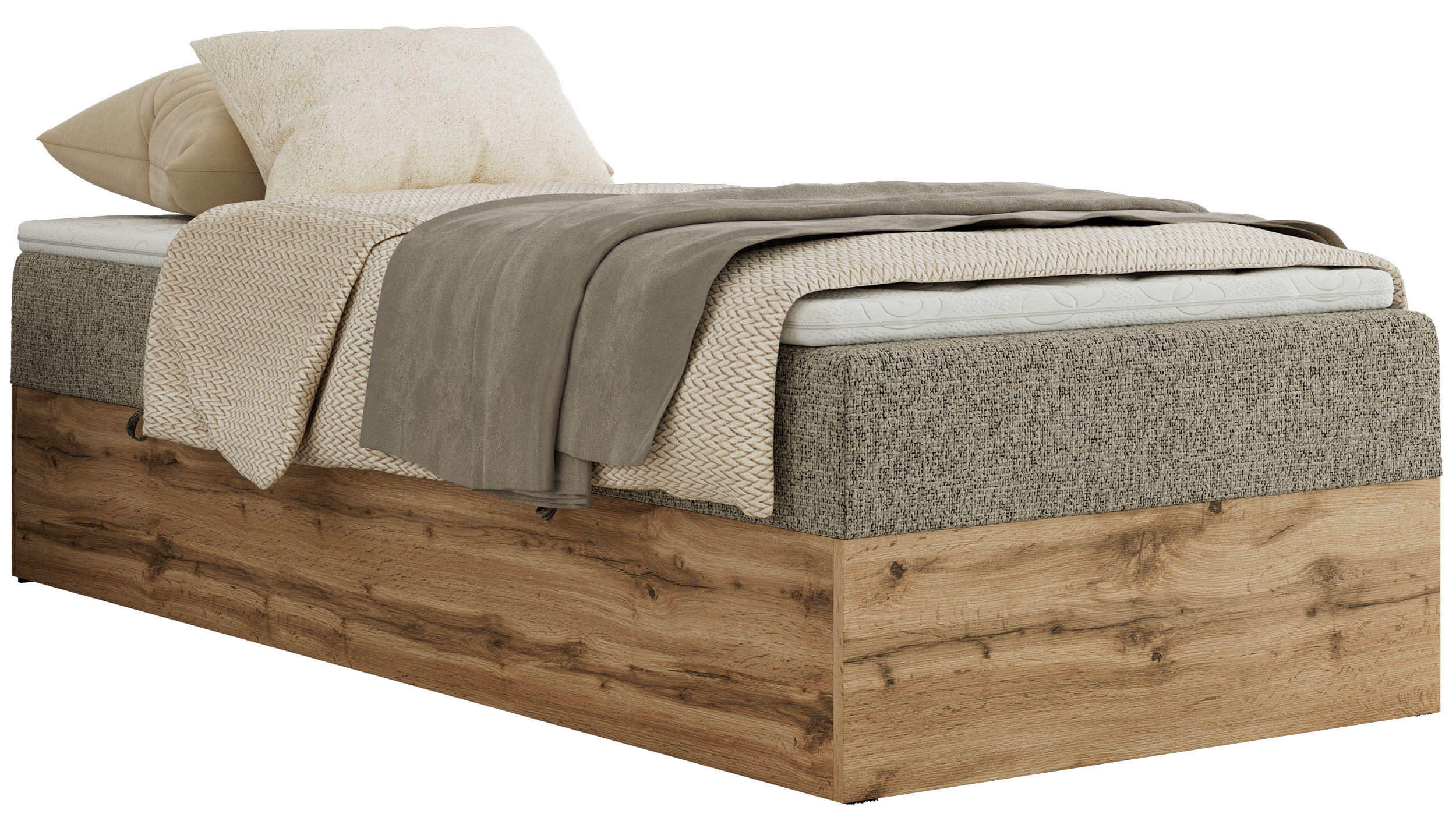 MKS KONTINENTÁLNÍ POSTEL WOOD ZERO 90/200 - Tmavě béžová Strukturovaná látka - H3