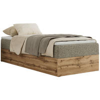 BOXBETT WOOD ZERO 90/200 - Dunkelbeige Struktur - H4 - Topper Visco - Cappuccino, Textil (90/200cm) - MKS