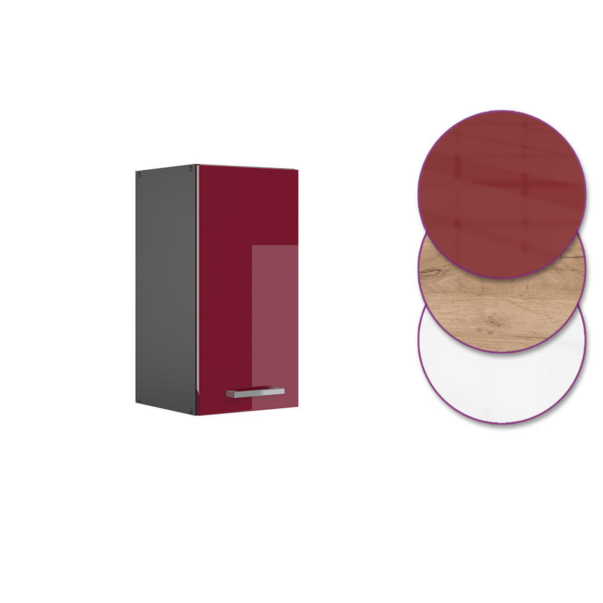 HÄNGESCHRANK R-Line Rot Hochglanz 30 cm - Bordeaux/Anthrazit, Holzwerkstoff (30/60/31cm) - Vicco