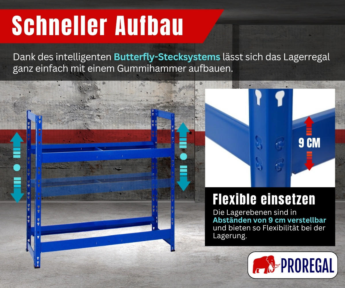 REIFENREGAL Tiger 100x110x35 cm 150 kg Fachlast bis zu 8 Reifen auf 2 Ebenen Blau - Blau, Metall (110/100/35cm) - PROREGAL