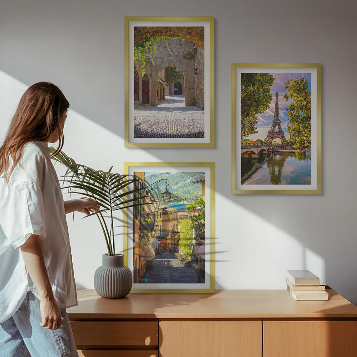 BILDER SET 3er Set - 40x60 cm Goldrahmen - Straßen der Eiffel-Architektur - Goldfarben, Kunststoff (40/60cm) - TULUP