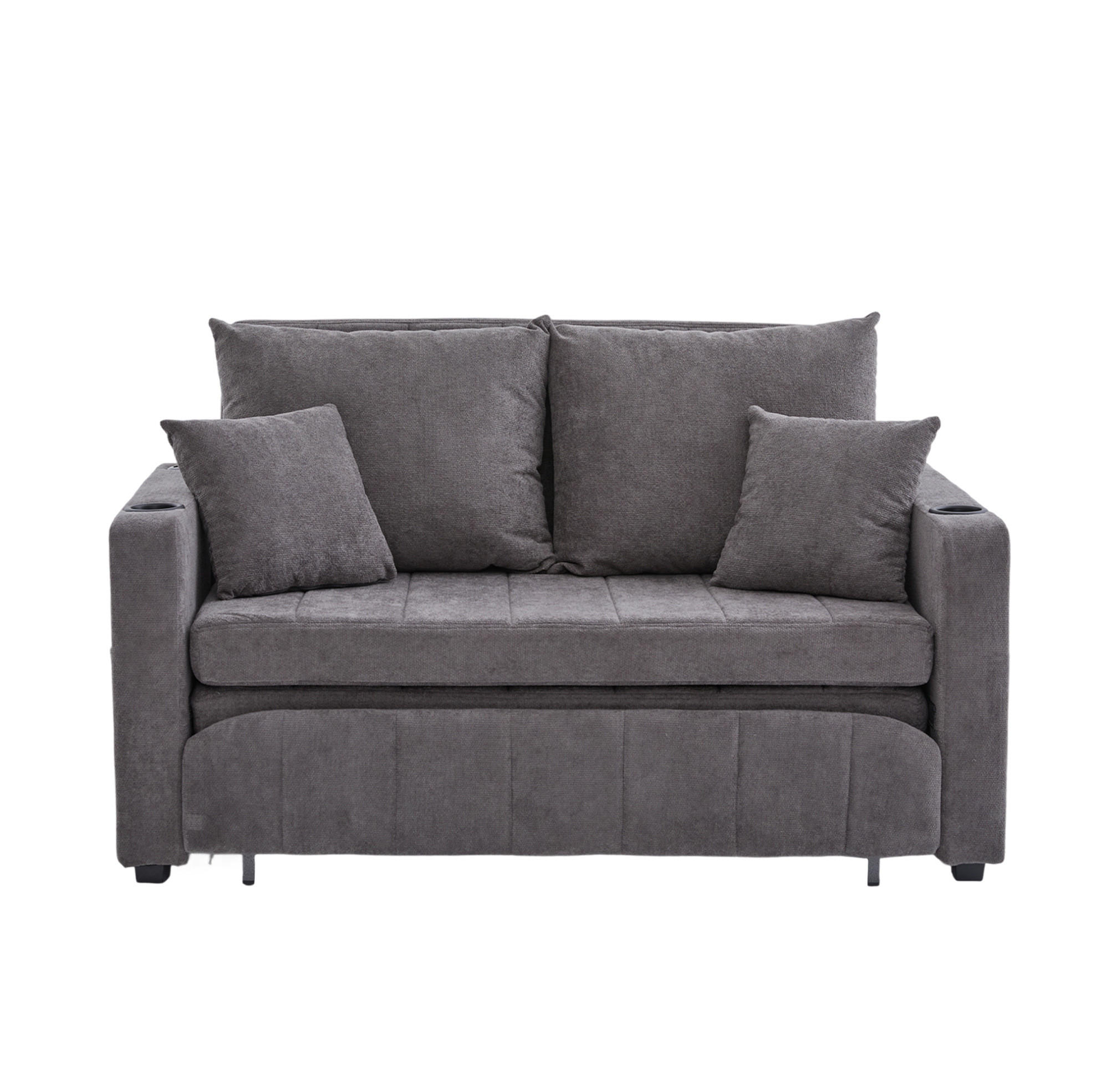 SCHLAFSOFA 136/200 cm aus Chenille mit Ausziehfunktion, Armlehnentaschen und 4 Kissen, Grau - Grau, Textil (139/83/73cm) - Redom