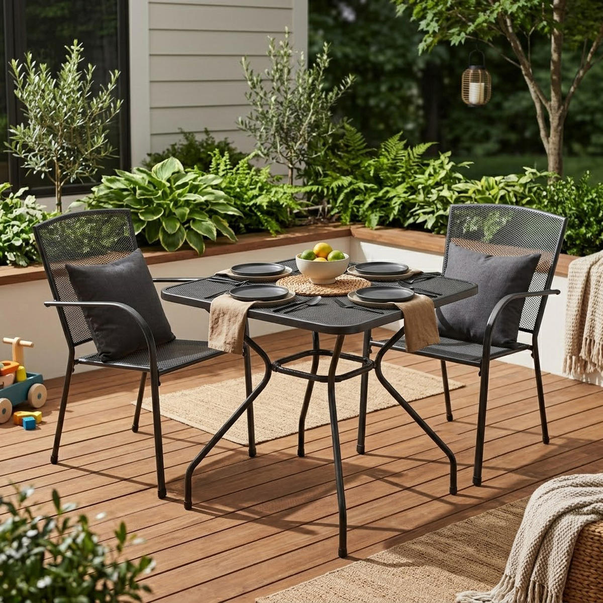 GARTENESSGRUPPE Glasgow - GARTEN-GARNITUR für 2 Personen - Gartenmöbel Set 3-teilig - Streckmetall anthrazit - Grau, Metall - TPFGarden