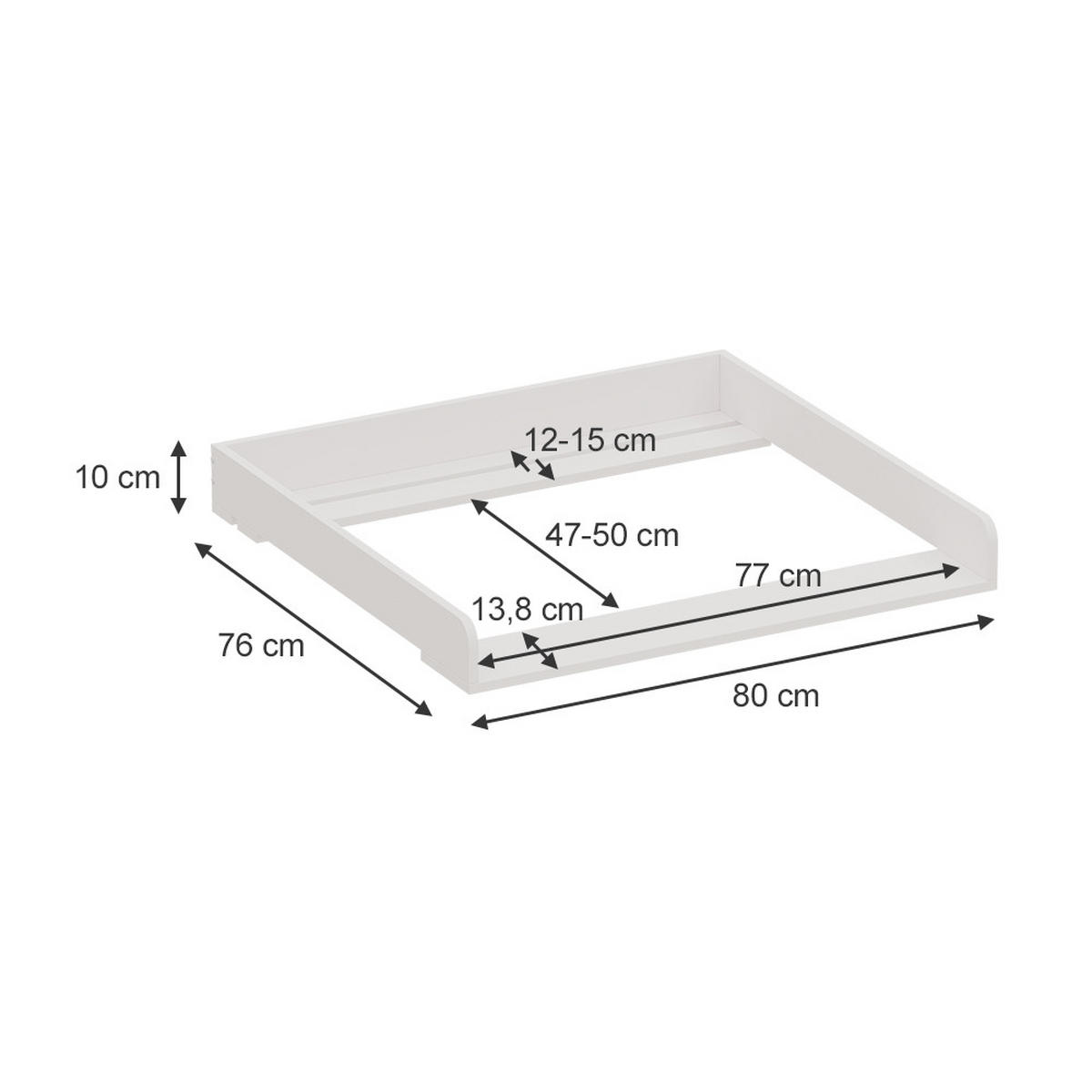 WICKELAUFSATZ Weiß 80 x 10 cm für die Kommode - Weiß, Holzwerkstoff (80/10/76cm) - Vicco