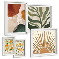 BILDER SET 5er Set - 50x50 cm & 20x30 cm & 40x60 cm Weißer Rahmen - Abstrakte Blumenmotive - Weiß, Kunststoff (40/60cm) - TULUP