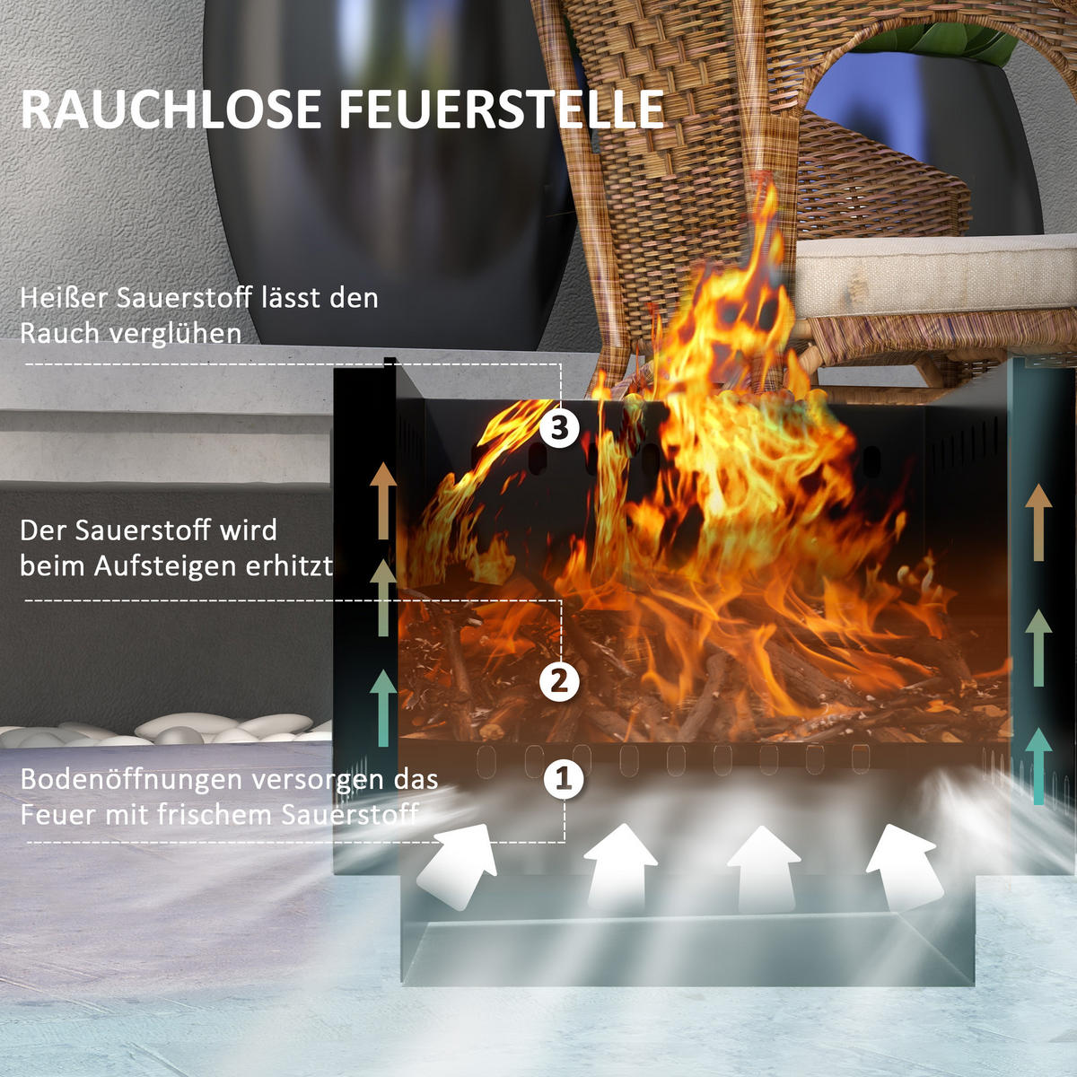 FEUERSCHALE, Metall, Schwarz - Schwarz, Metall (48/41/48cm) - Outsunny