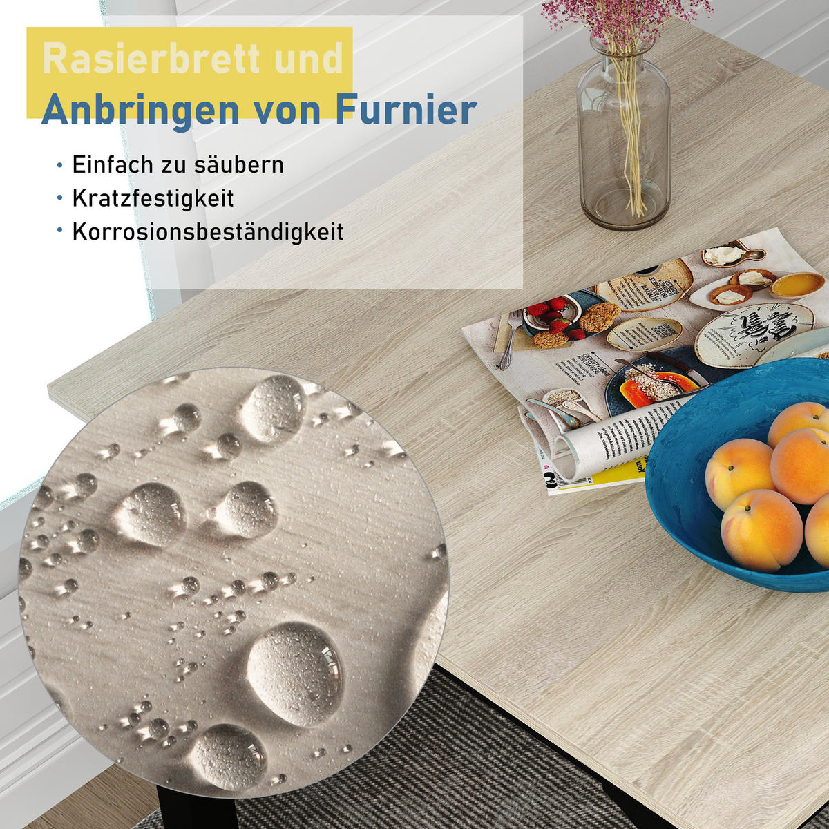 SITZGRUPPE Esstisch mit 2 Stühlen Naturfarbe - Naturfarben, Metall (70/75.5/70cm) - FLIEKS