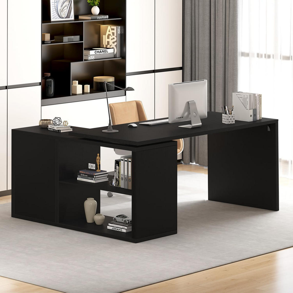 SCHREIBTISCH mit Schubladen flexibel 140 x 50 x 76 cm - Schwarz, Holzwerkstoff/Metall (50/140/76cm) - Quality Elegance