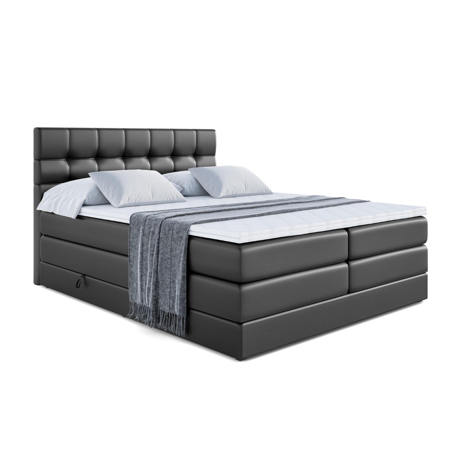 Altdecor Boxspringbett Schwarz Hochglanz 180x200 cm