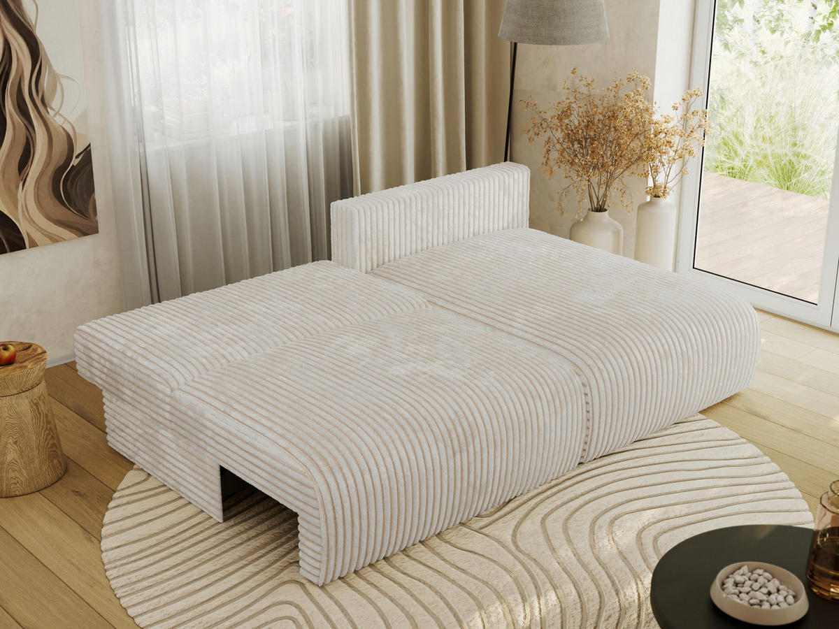 ECKSCHLAFSOFA VIVO L Creme Cord - rechts - Creme/Schwarz, Kunststoff/Textil (150/223cm) - MKS