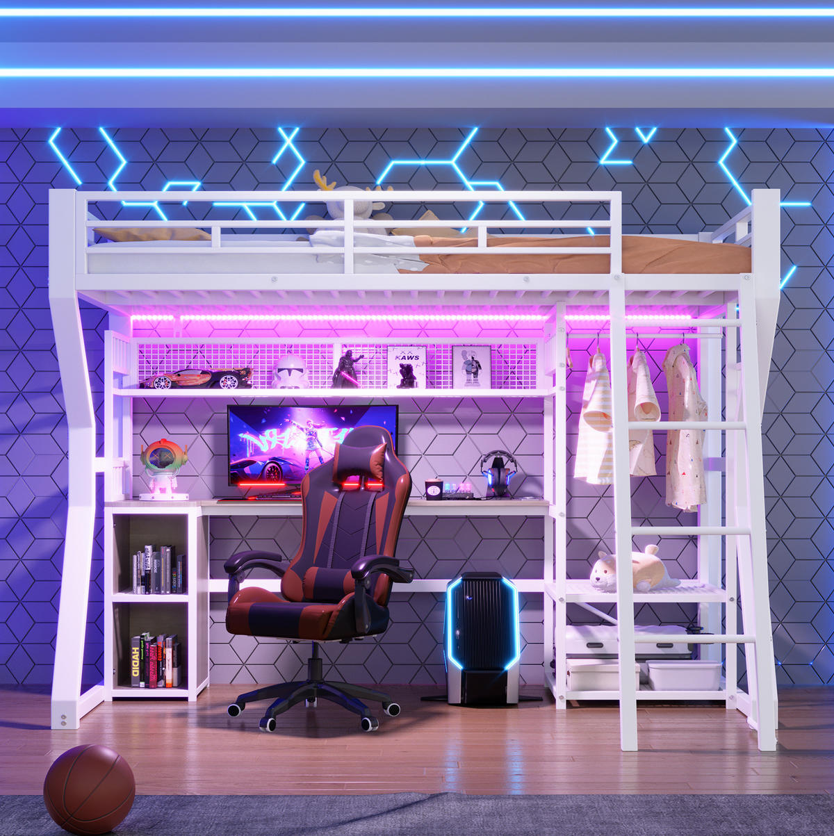 HOCHBETT 90/200 cm Weiß mit Lichtleiste und Steckdose - Weiß, Metall (90/200cm) - MIVRAY