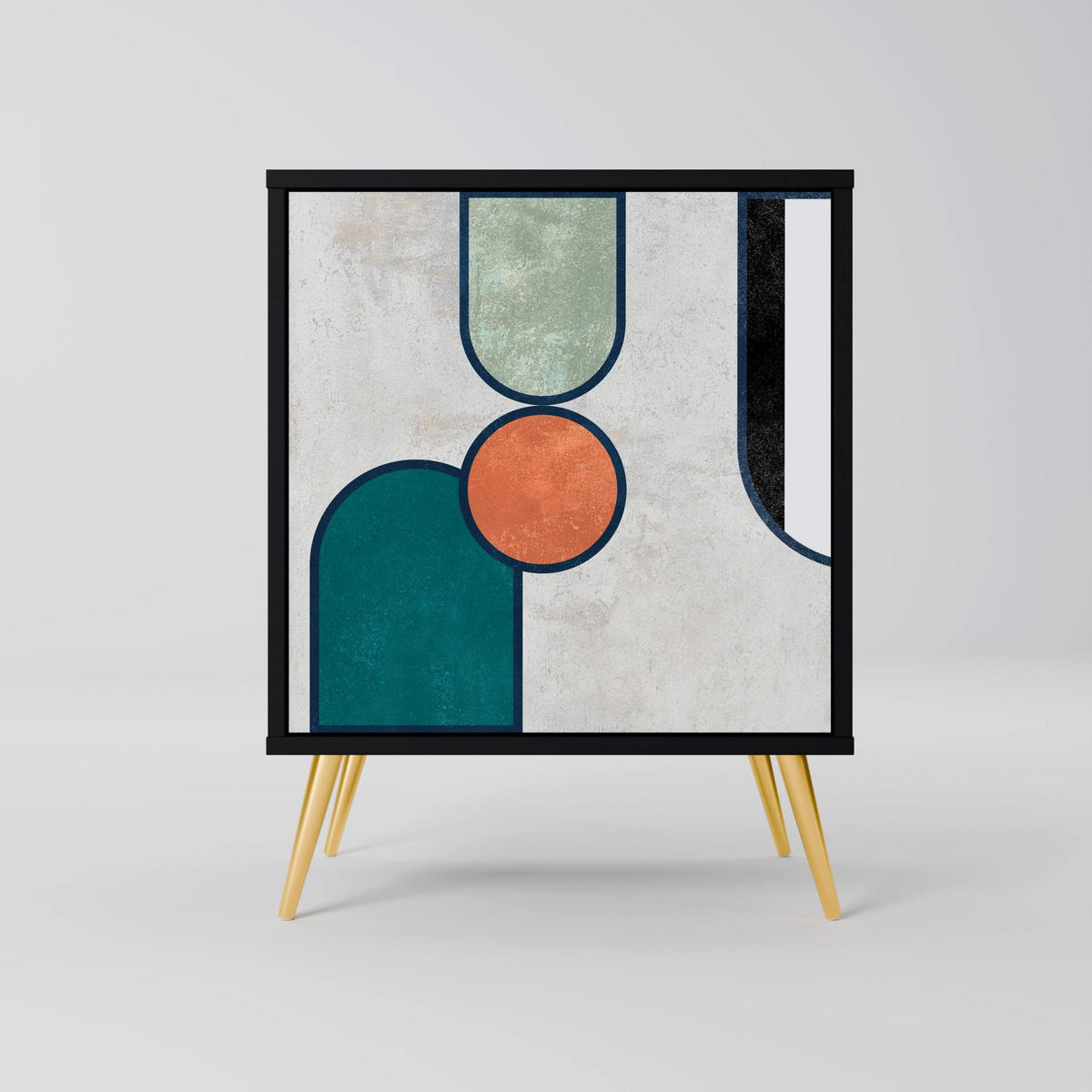 SIDEBOARD COOL STORY, Schwarz, 57,5x42x70,5 cm, Schwarze Metall-Sternfüße - Multicolor/Schwarz, Holzwerkstoff/Metall (57.5/70.5/42cm) - SpaceRebels