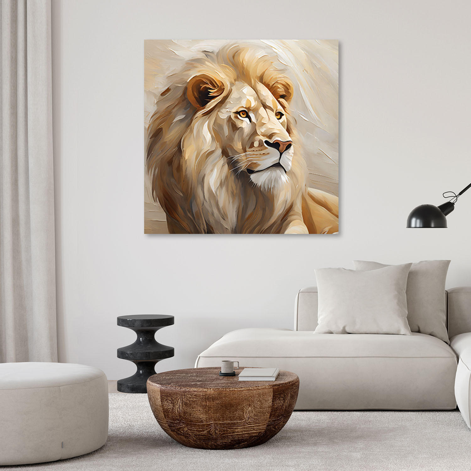 LEINWANDBILD Löwe beige handgemalt 60x60cm - Beige, Textil (60/60cm) - Feeby
