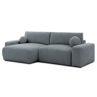 ECKSOFA Puffy mit Schlaffunktion und Bettkasten - besonders weich und puffig aus Dunkelgrau Webstoff - Ottomane links - Dunkelgrau/Schwarz, Holz/Kunststoff (138/266cm) - S-Style Möbel