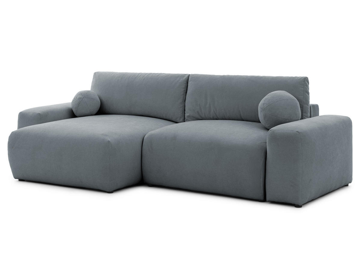 ECKSOFA Puffy mit Schlaffunktion und Bettkasten - besonders weich und puffig aus Dunkelgrau Webstoff - Ottomane links - Dunkelgrau/Schwarz, Holz/Kunststoff (138/266cm) - S-Style Möbel