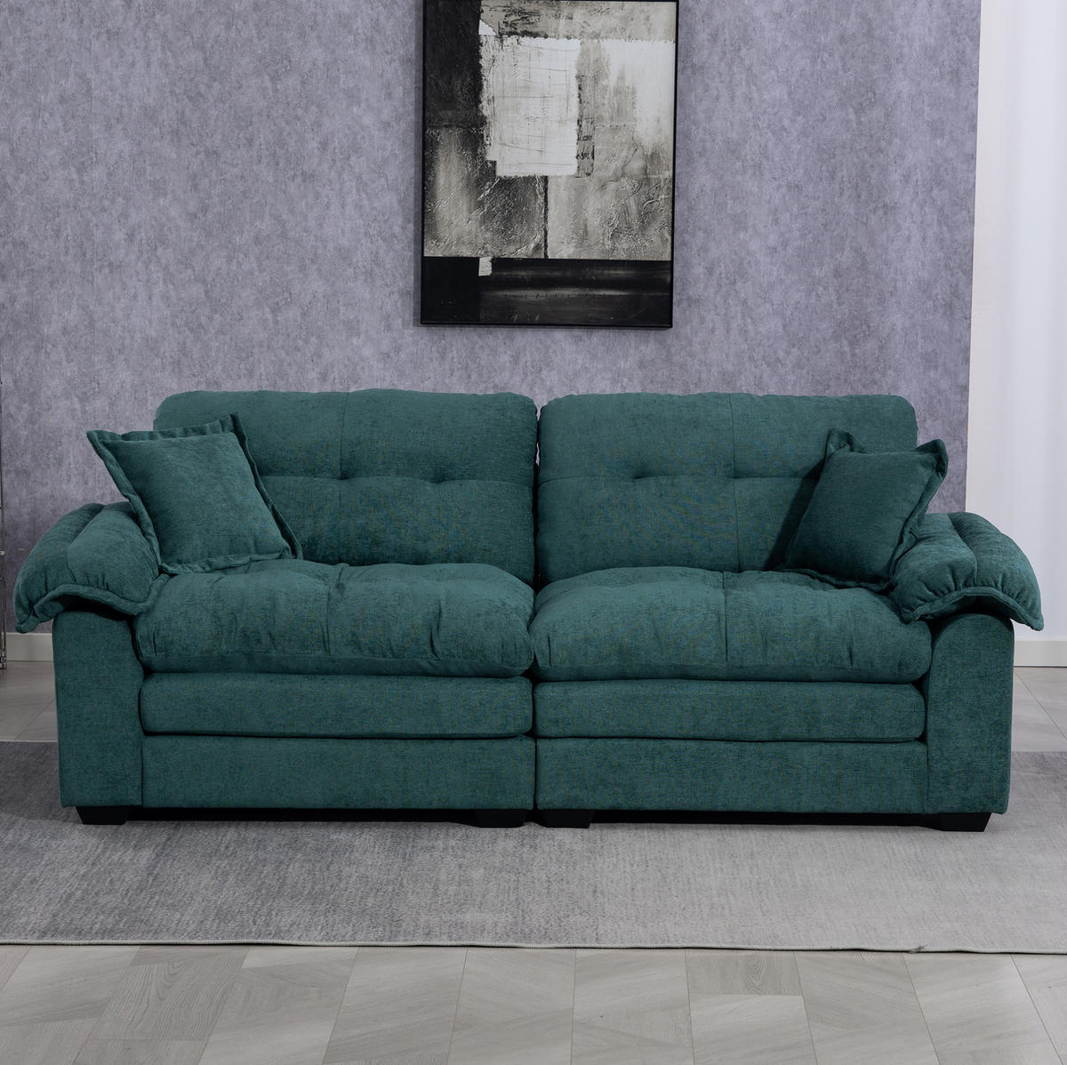 POHOVKA 214/89/93 cm zelená z čalounění s hlubokým sezením a dvouvrstvými polštáři - zelená barva, textil (90.1/87.6/213.4cm) - OKWISH