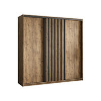 SCHWEBETÜRENSCHRANK VONTE 200/205/60 cm 3-türig mit Lamellen Eiche Lefkas - Eichefarben/Schwarz, Holzwerkstoff (200/205/60cm) - MASSENO