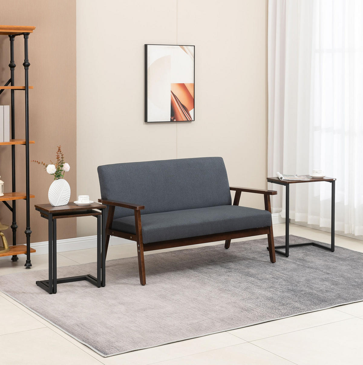 BEISTELLTISCH 45/60/30 cm Braun aus Holz mit Stahlgestell 3er Set - Braun, Holzwerkstoff (45/30/60cm) - OKMYHOME