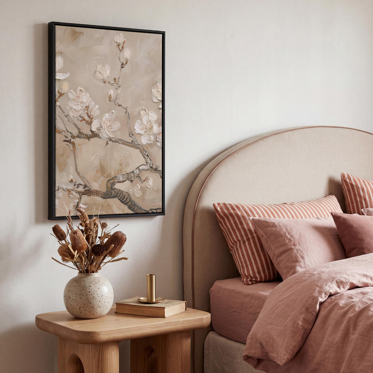 LEINWAND Bilder mit Rahmen - Blumen - Modern - Beige - Weiß - Blüte - 40x60 - Beige, Textil (40/60cm) - MuchoWow