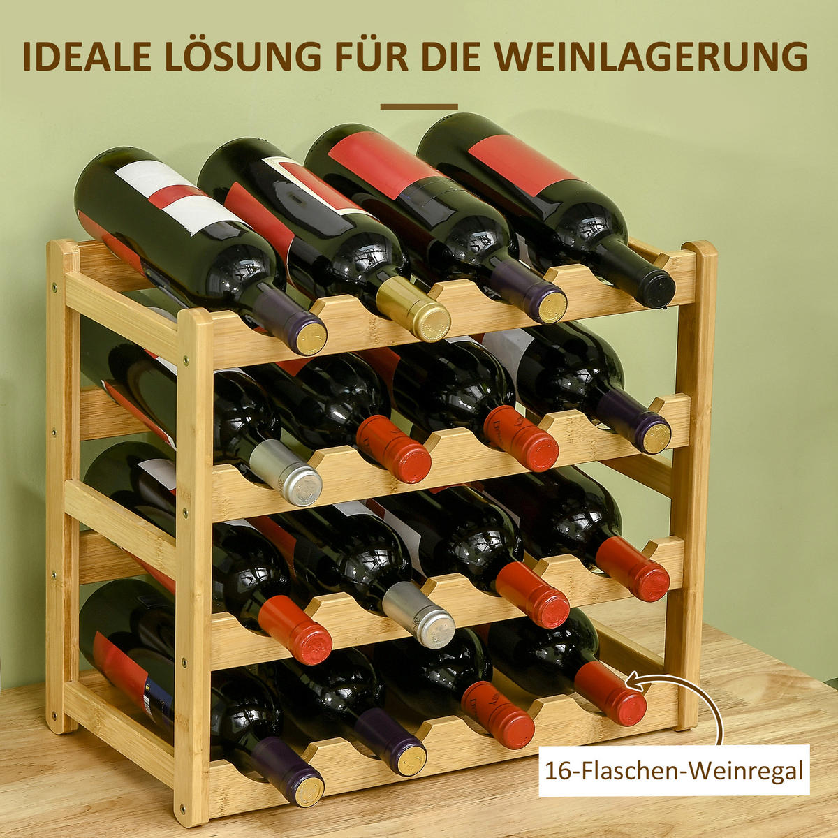 WEINREGAL, Bambus, Naturholz - Naturfarben, Naturmaterialien (23.5/38/43cm) - HOMCOM
