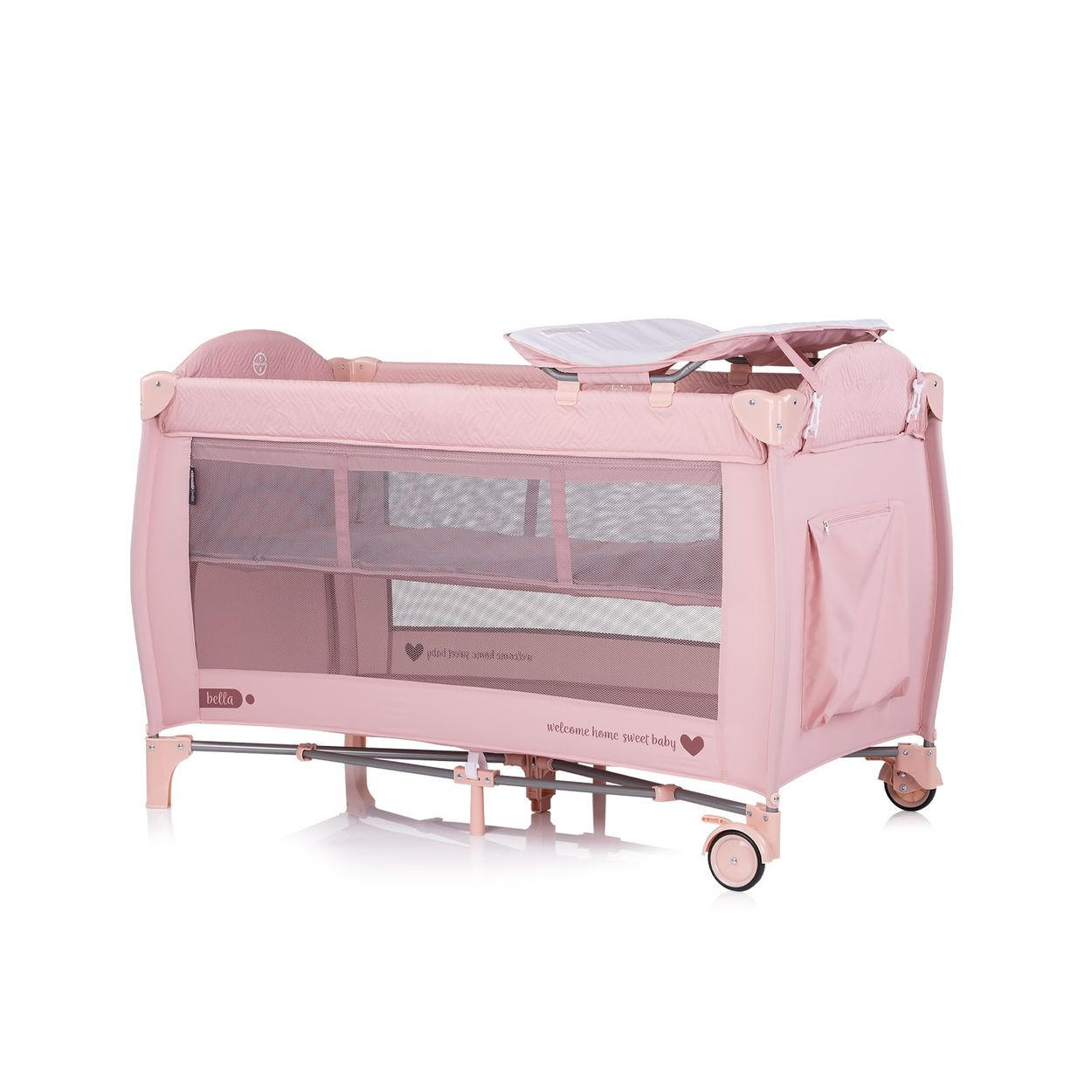 REISEBETT Bella pink 2 Ebenen seitlicher Eingang Musikmobile Wickelauflage - Pink, Kunststoff (60/120cm) - Chipolino