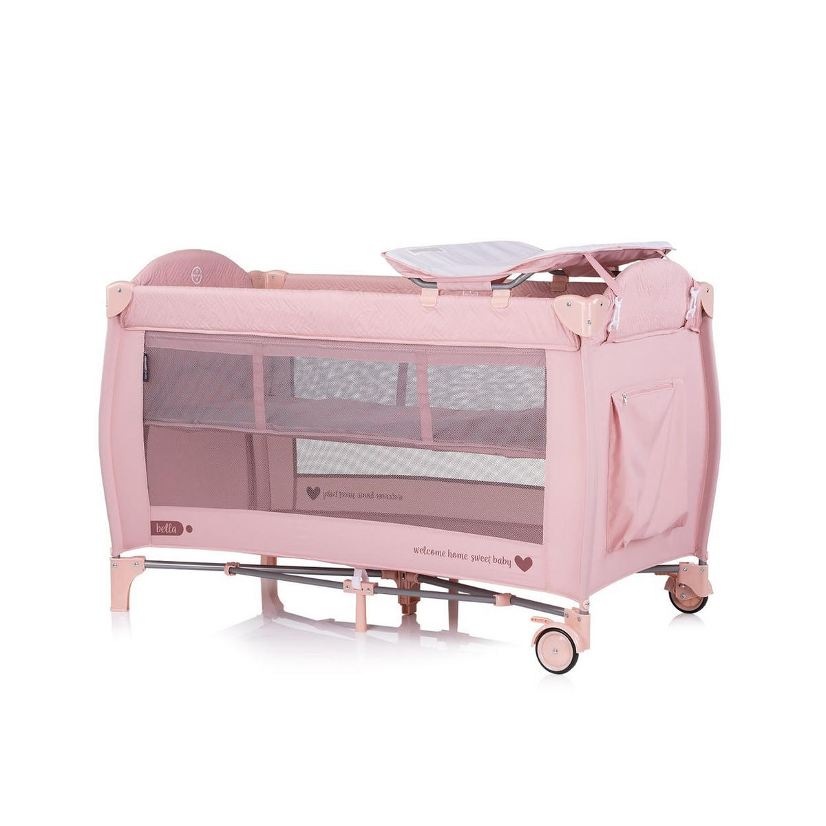 REISEBETT Bella pink 2 Ebenen seitlicher Eingang Musikmobile Wickelauflage - Pink, Kunststoff (60/120cm) - Chipolino