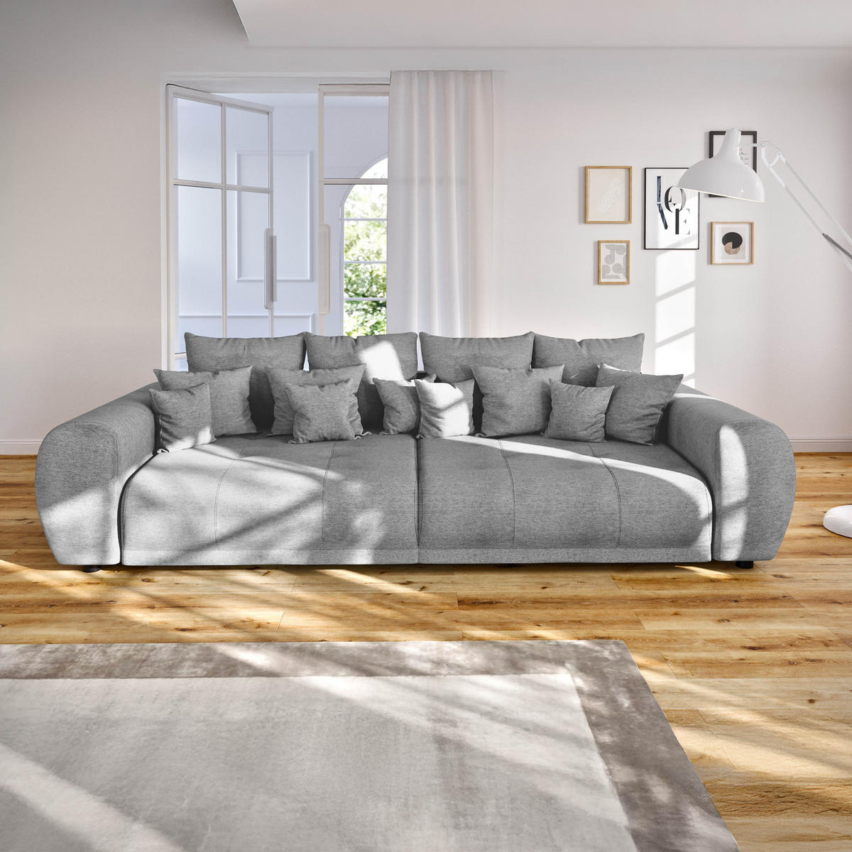BIGSOFA Geflechtstoff 310x135x86 grau MIRELLA - Grau, Kunststoff (310/86/135cm) - Massivmoebel24