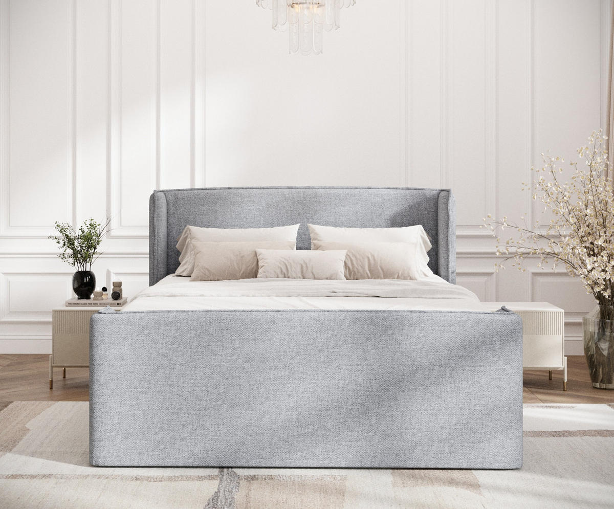 BOXSPRINGBETT Freeland Grau 140/200 cm mit Matratze und Topper - Schwarz/Grau, Holz/Holzwerkstoff (140/200cm) - Maison de Reve