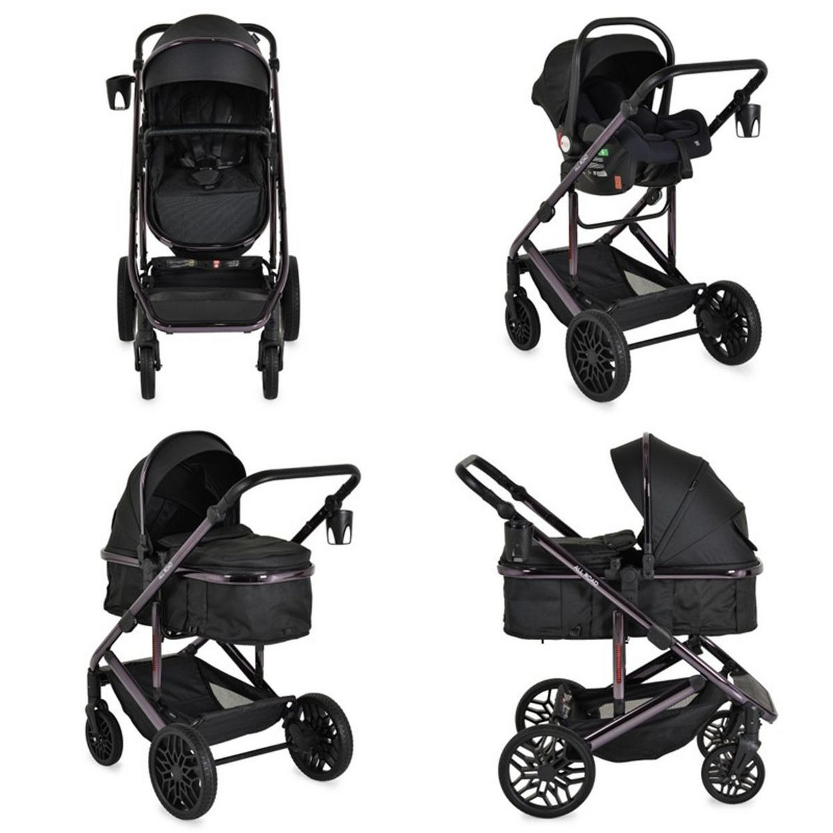 KOMBIKINDERWAGEN 3 in 1 all Road schwarz umbaubar Babyschale Sportsitz Tragetasche - Schwarz, Metall (87/59/108cm) - Moni