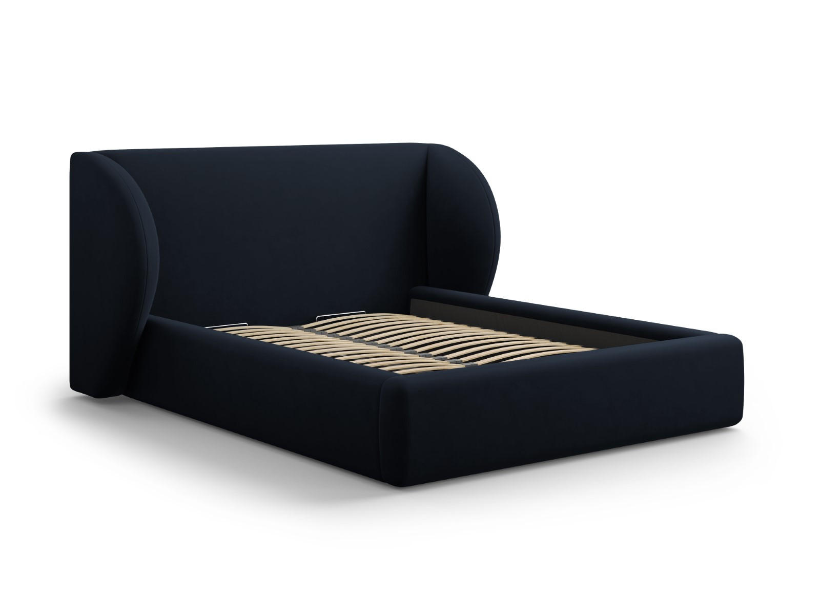 BETT mit Bettkasten und Kopfteil Miley aus Samt dunkelblau 200x200cm - Dunkelblau, Textil (200/200cm) - Micadoni