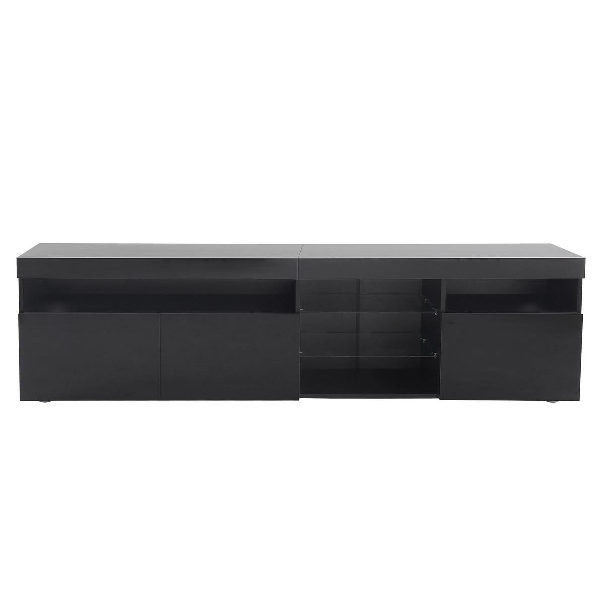 TV-LOWBOARD aus MDF 180x35x48 cm Schwarz mit LED-Beleuchtung und 3 Türen - Schwarz, Holzwerkstoff (180/48/35cm) - IVMEU