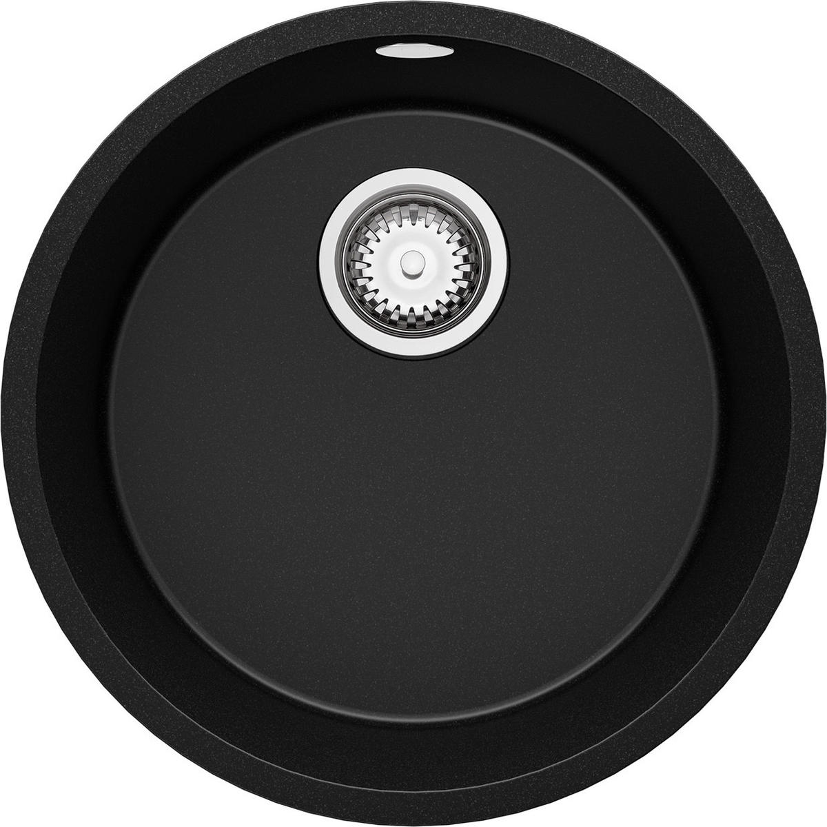 SPÜLBECKEN RUND Valletta Slim, 2-er set Schwarz 46/46 cm 1 Becken + Ablauf-Set ab 50er Unterschrank - Chromfarben/Schwarz, Kunststoff (46/20/46cm) - Primagran
