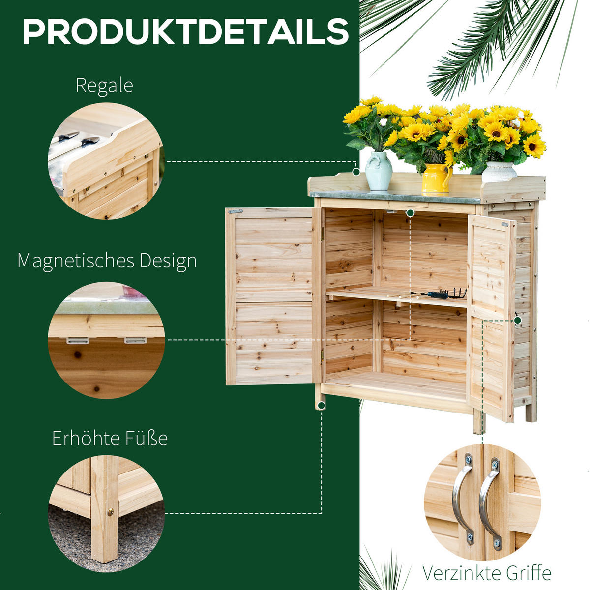 GARTENSCHRANK, Pflanztisch mit Unterschrank, Geräteschrank aus Tannenholz, Natur - Fichtefarben, Holz (40/92/83cm) - Outsunny