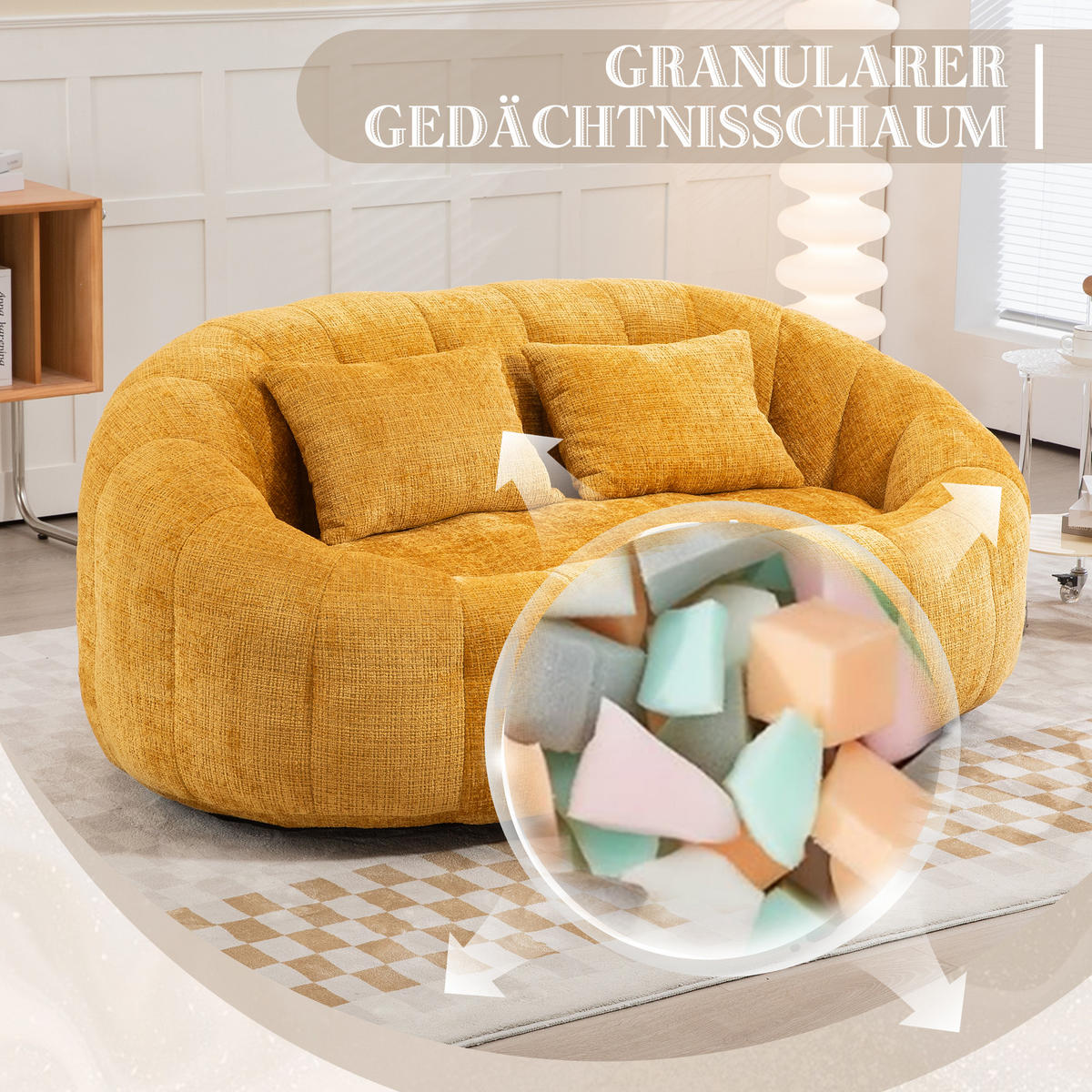 SITZSACK Chenille Gelb mit Armlehnen - Gelb, Textil (145/63/95cm) - WISHDOR