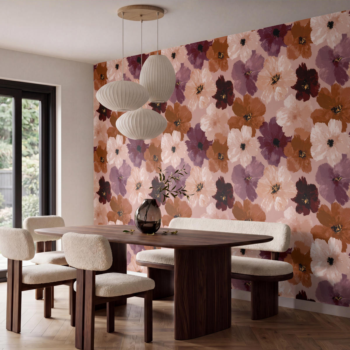 TAPETE - Blumen - Abstrakt - Erdtöne - 400x280 cm - Multicolor, Papier (400/280cm) - OnlyWow
