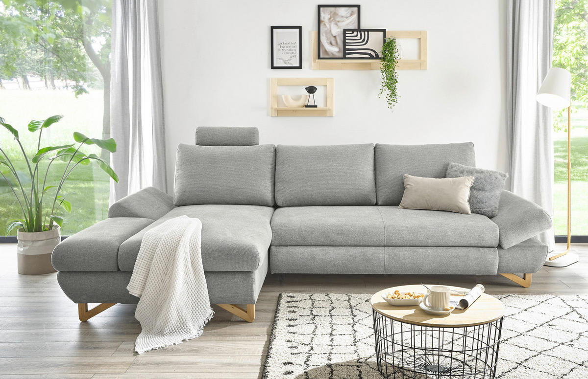 ECKSOFA hellgrau Struktur-Stoff, Wohnzimmer Sofa - Hellgrau, Holz/Textil (166/284cm) - Furn.Design