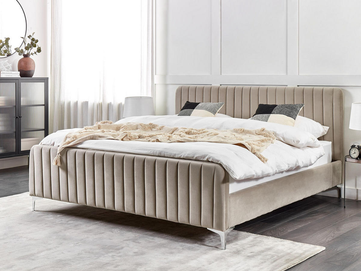 POLSTERBETT 180/200cm Taupe Lunan - Taupe, Textil (180/200cm) - Beliani