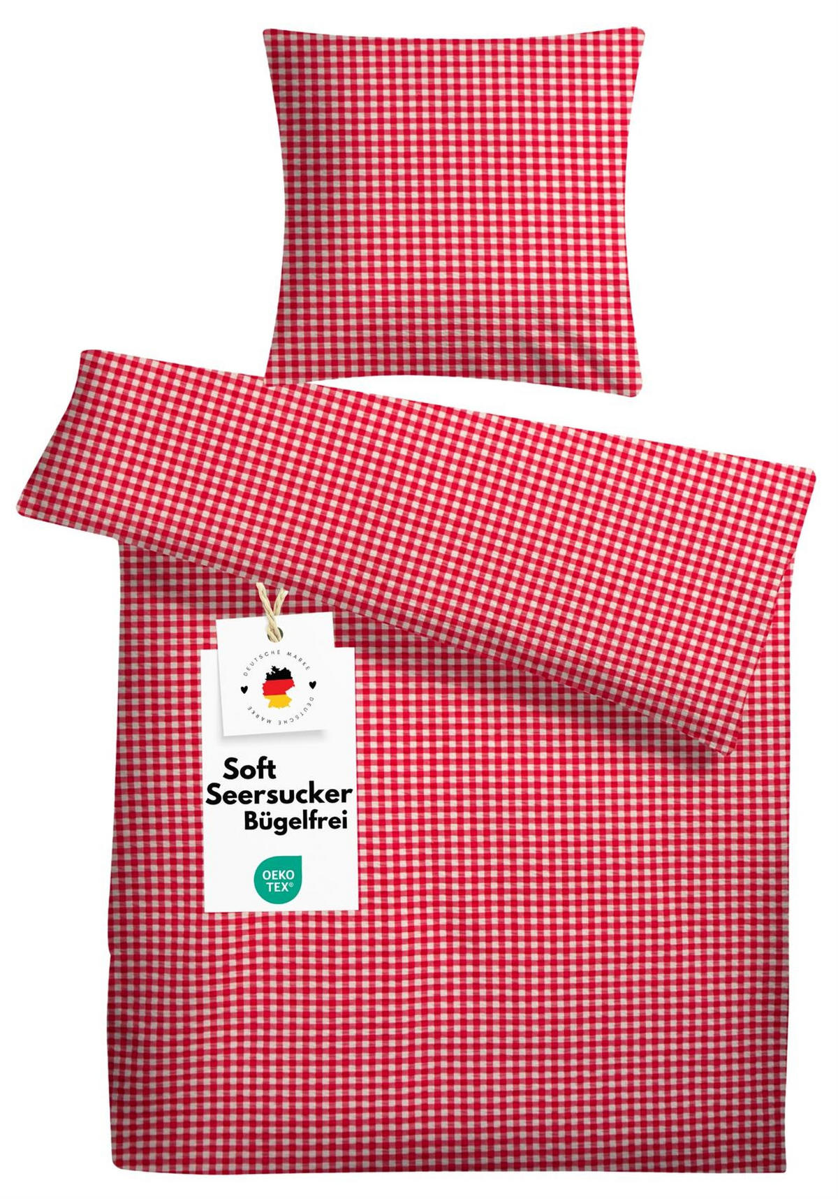 SEERSUCKER-BETTWÄSCHE 155x220 Kariert Sommer Bettbezug Bügelfrei aus 100% Baumwolle, Bettbezüge Karo Muster Rot - Weiß, Textil (155/220cm) - Carpe Sonno