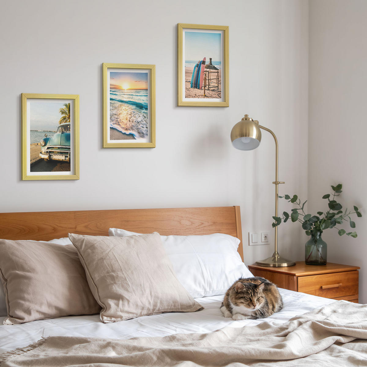 BILDER SET 3er Set - 20x30 cm Goldrahmen - Sonnenuntergangsurlaub in Miami - Goldfarben, Kunststoff (20/30cm) - TULUP