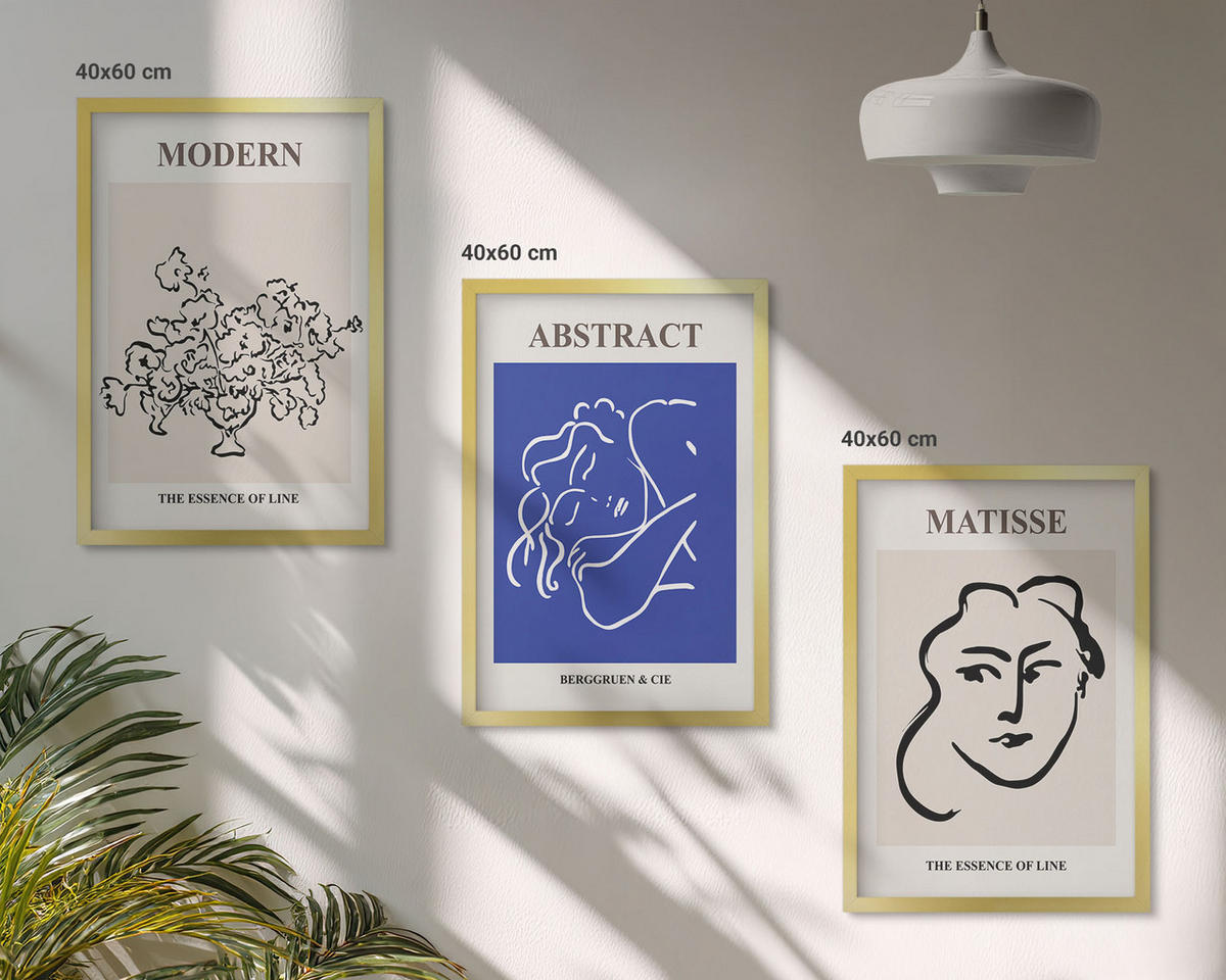 WANDBILDER 3er Set - 40x60 cm Goldrahmen - Matisses moderne Plakate - Goldfarben, Kunststoff (40/60cm) - ArtPrintCave