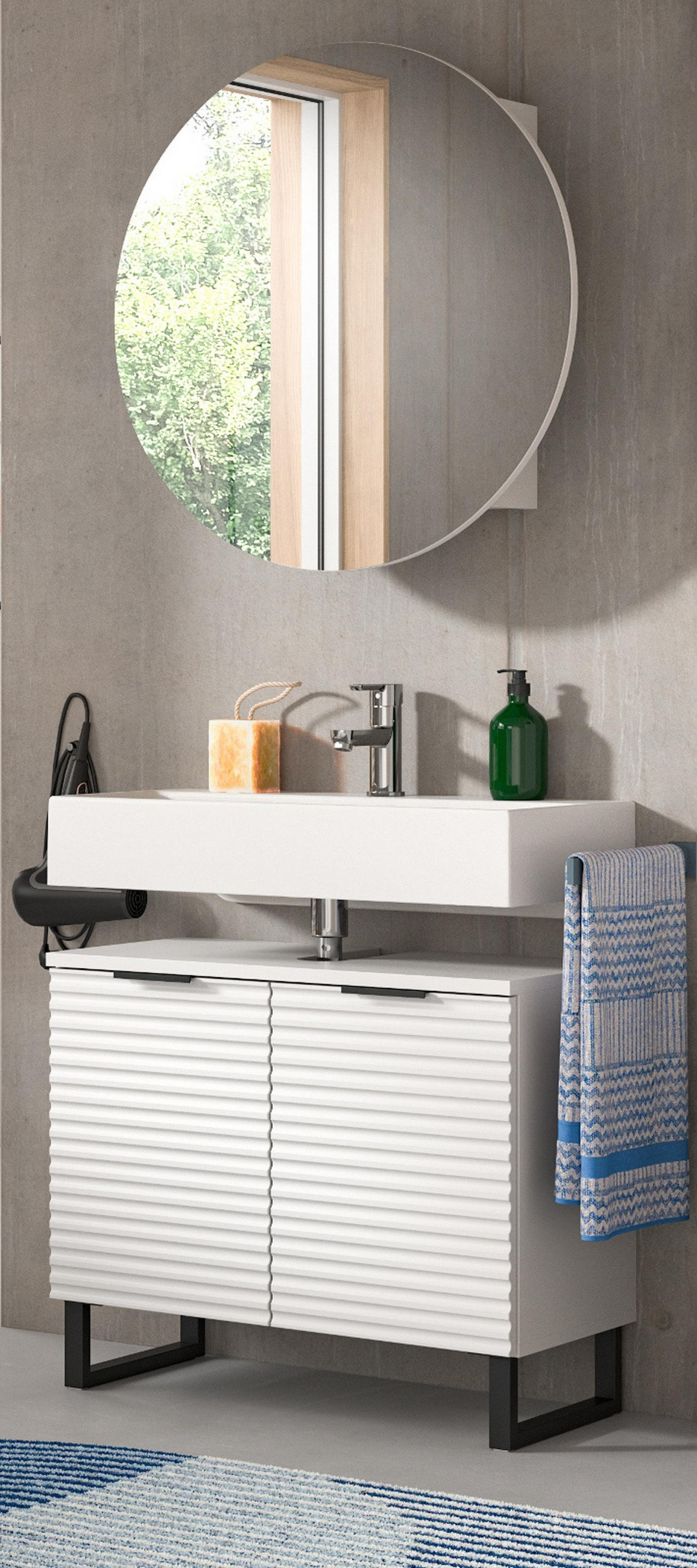 BADMÖBEL-SET 2-teilig weiß 70 cm, Kombination mit Soft-Close - Weiß, Glas/Holzwerkstoff (70/193/34cm) - Inn.Furn